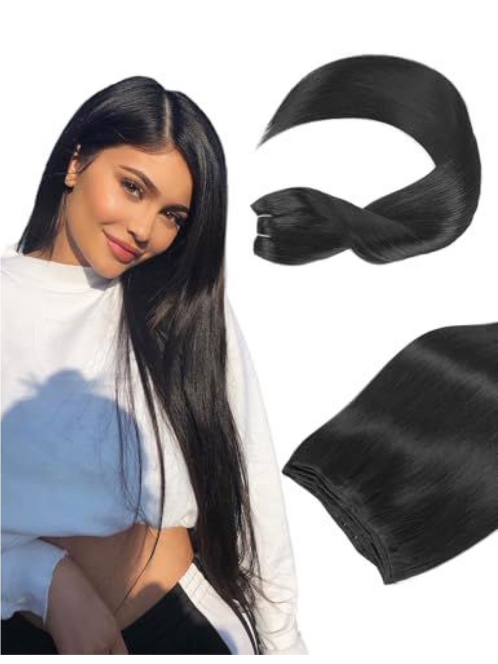 Black Straight Clip-In Hair Extensions - Sleek Women’s Hair